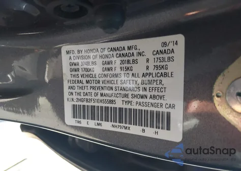 2014 Honda Civic Lx from USA, damaged, VIN 2HGFB2F51EH555885